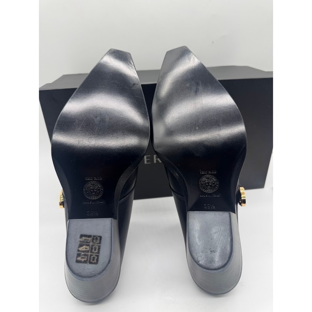 Versace Sabot Leather Western Mule Medusa Gold Toe Black EU 39.5 US 9 NIB - Picture 11 of 14